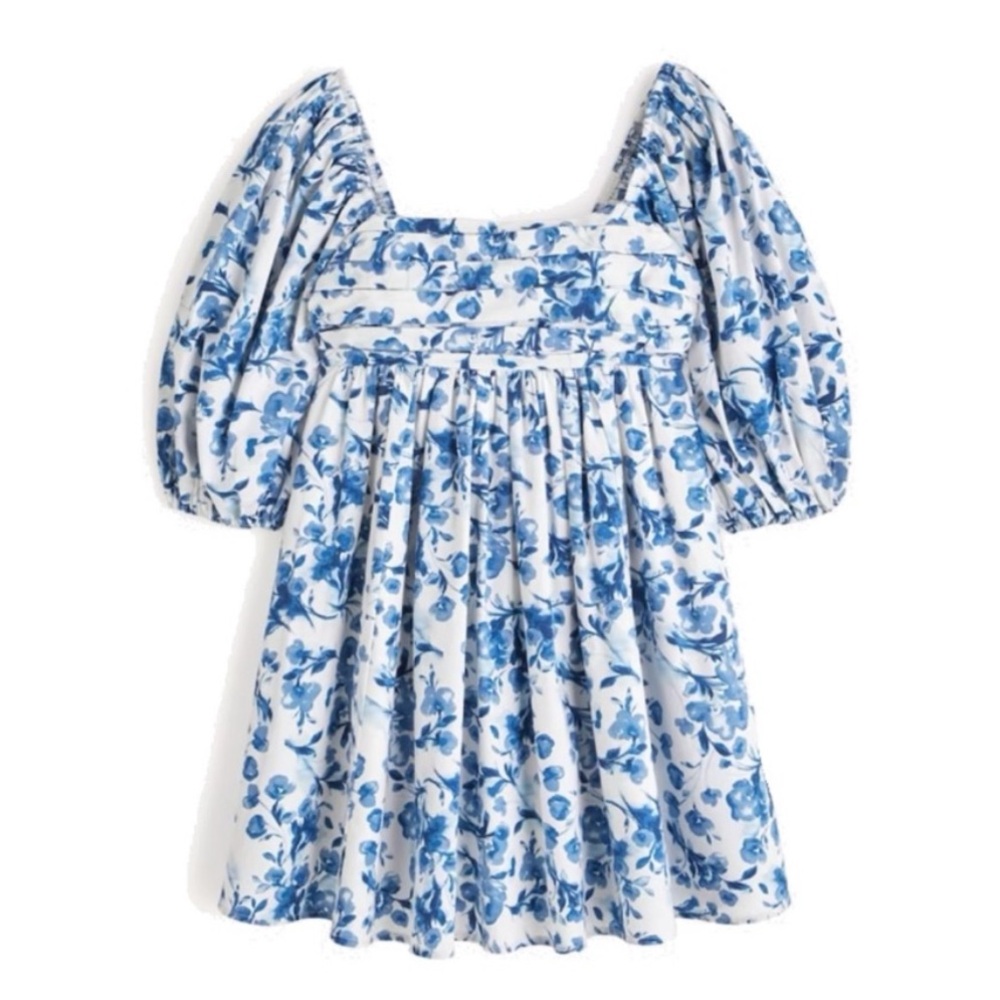 Abercrombie & Fitch Emerson Poplin Puff Sleeve Blue floral Mini Dress Sz XXS